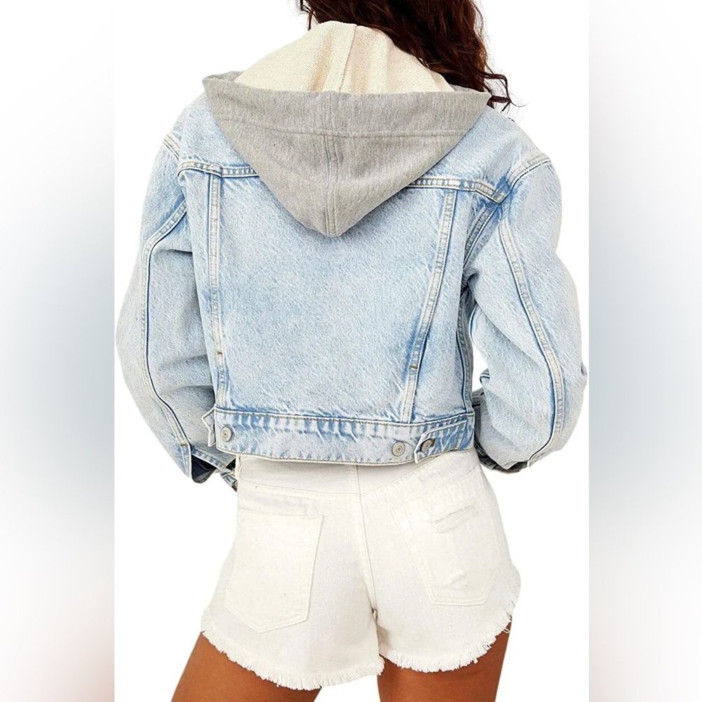 Free People 🤍 Brando Denim Jacket Malta Wash Blue Size S 🩵 - Picture 2 of 12
